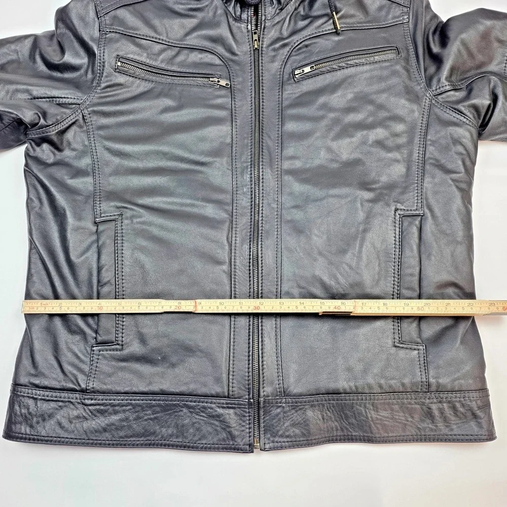Fabio's 100% Bovine‎ Leather Hooded Leather Jacket with Fleece Lining Size 44